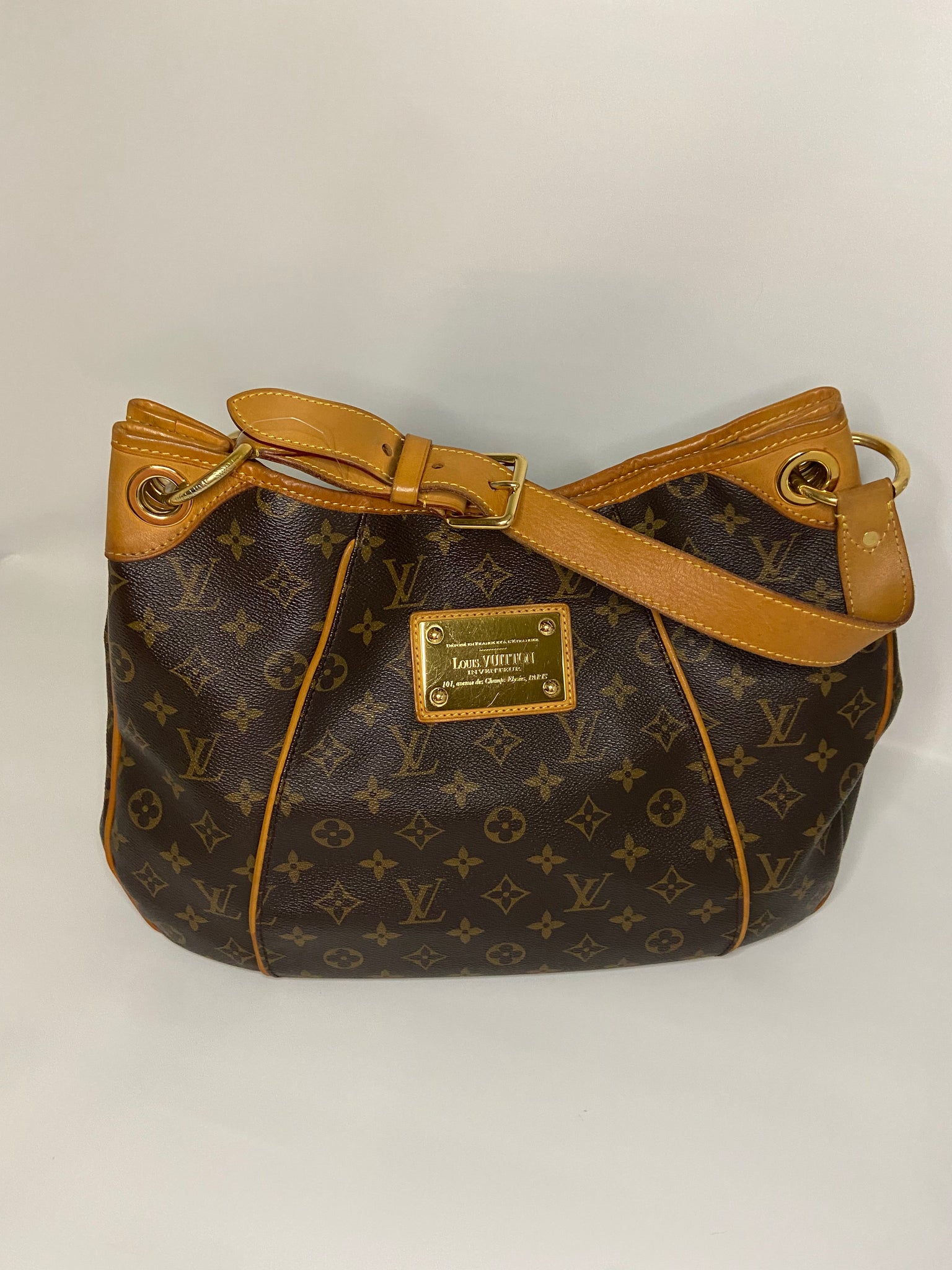 Louis Vuitton Shoulder Bag PM Brown Leather Galleria Monogram